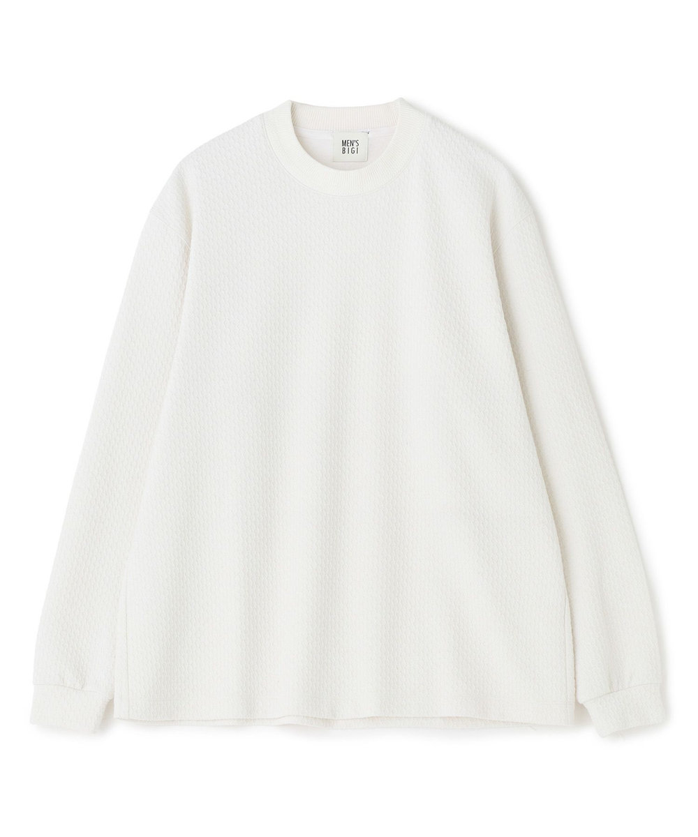 MEN'S BIGI ウール混フクレジャカード モックネックロングTEE［ストレッチ］ オフホワイト