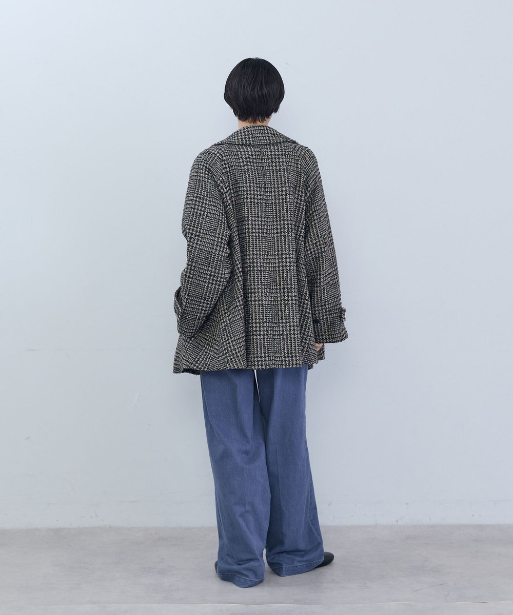 ADIEU TRISTESSE ウールハーフピーコート チェック