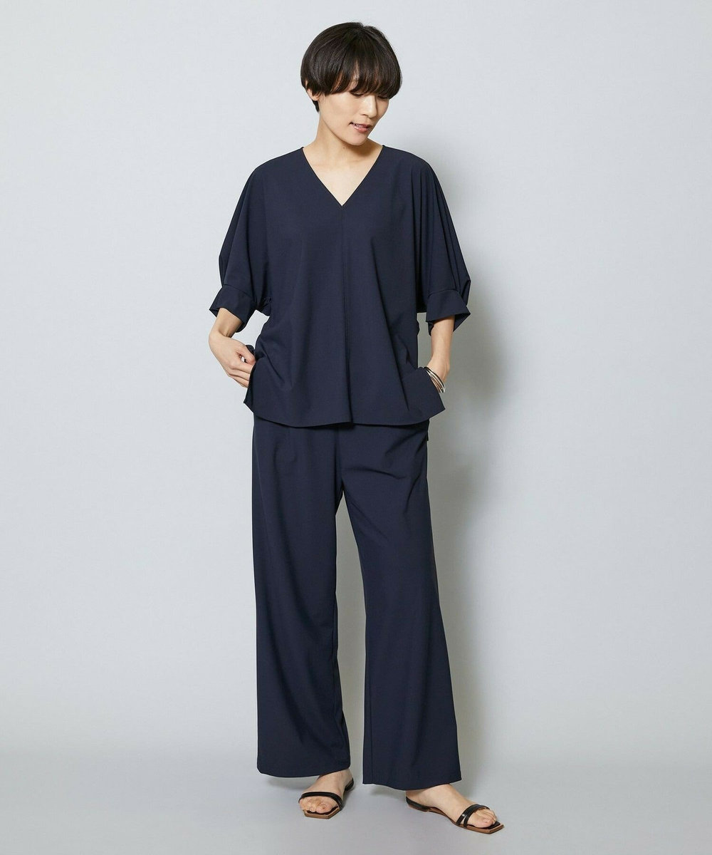 MOGA クールトリコットワイドシルエットパンツ ネイビー