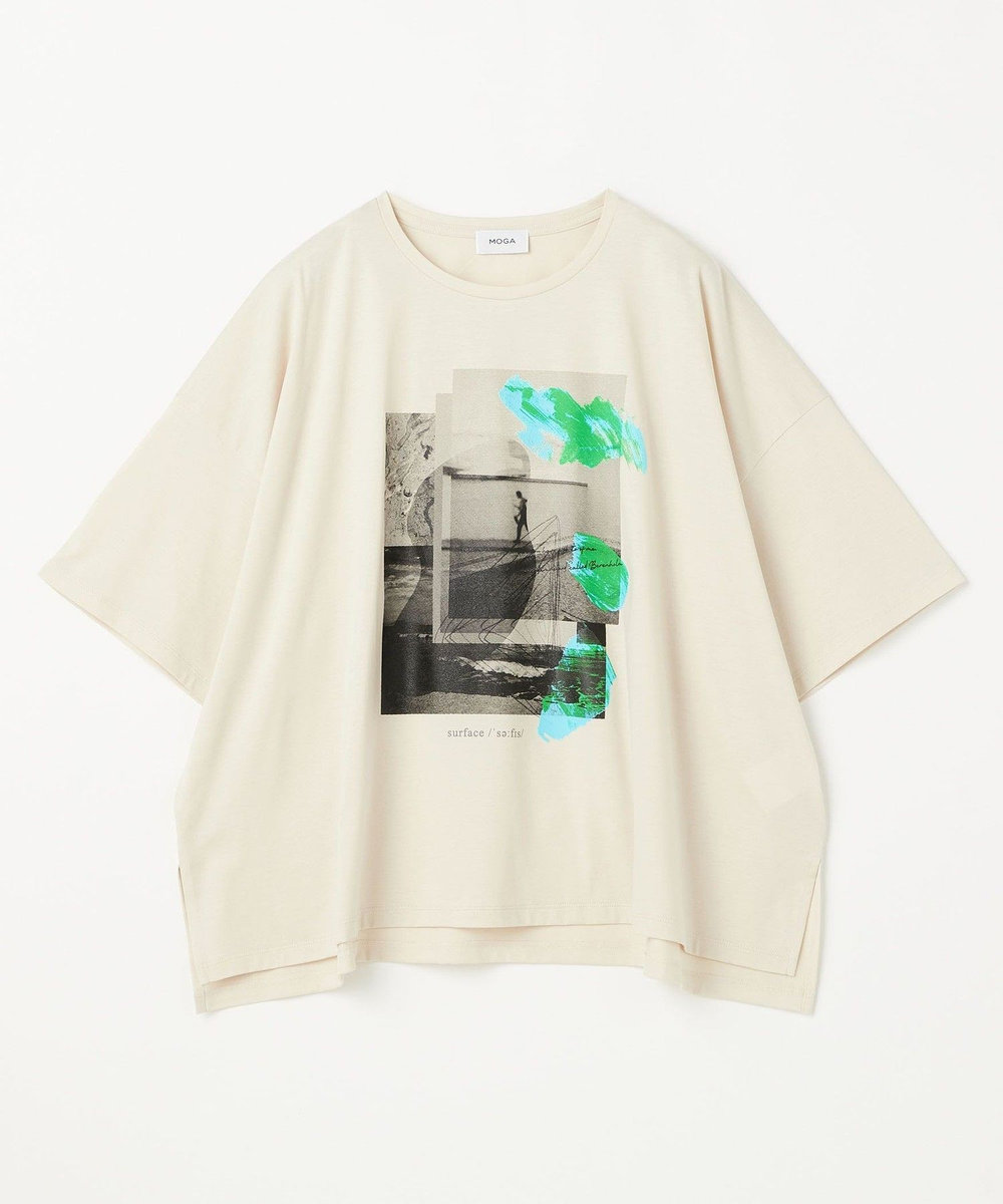MOGA Lサイズ（大きいサイズ） 【大きいサイズ】ハイゲージ天竺オリジナルプリントＴシャツ ベージュ
