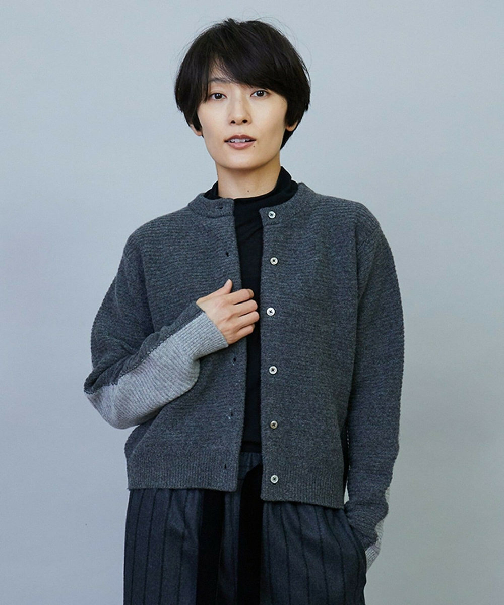 MOGA ANNUAL×MOGA　ウールカシミヤバイカラーカーディガン チャコールグレー