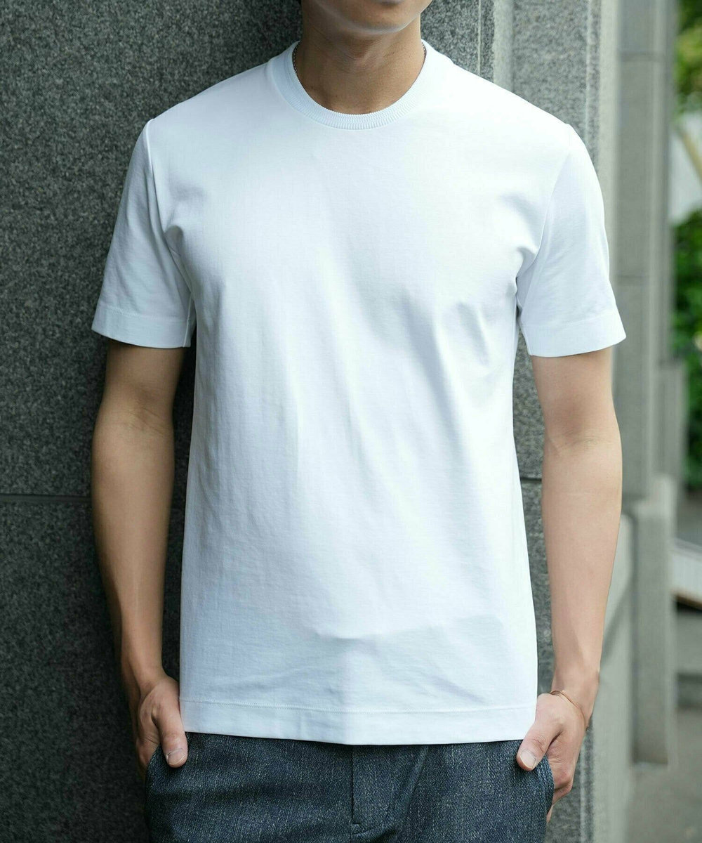MEN'S BIGI 【ACTIVE TAILOR/アクティブテイラー】シルケットスムースクルーネックTシャツ＜接触冷感 / UVカット＞ ホワイト