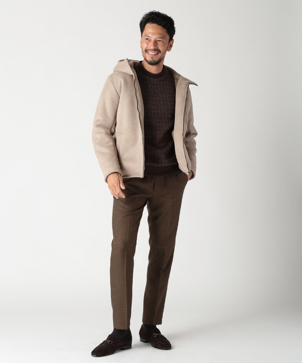 MEN'S BIGI テックレザームートンパーカー ベージュ