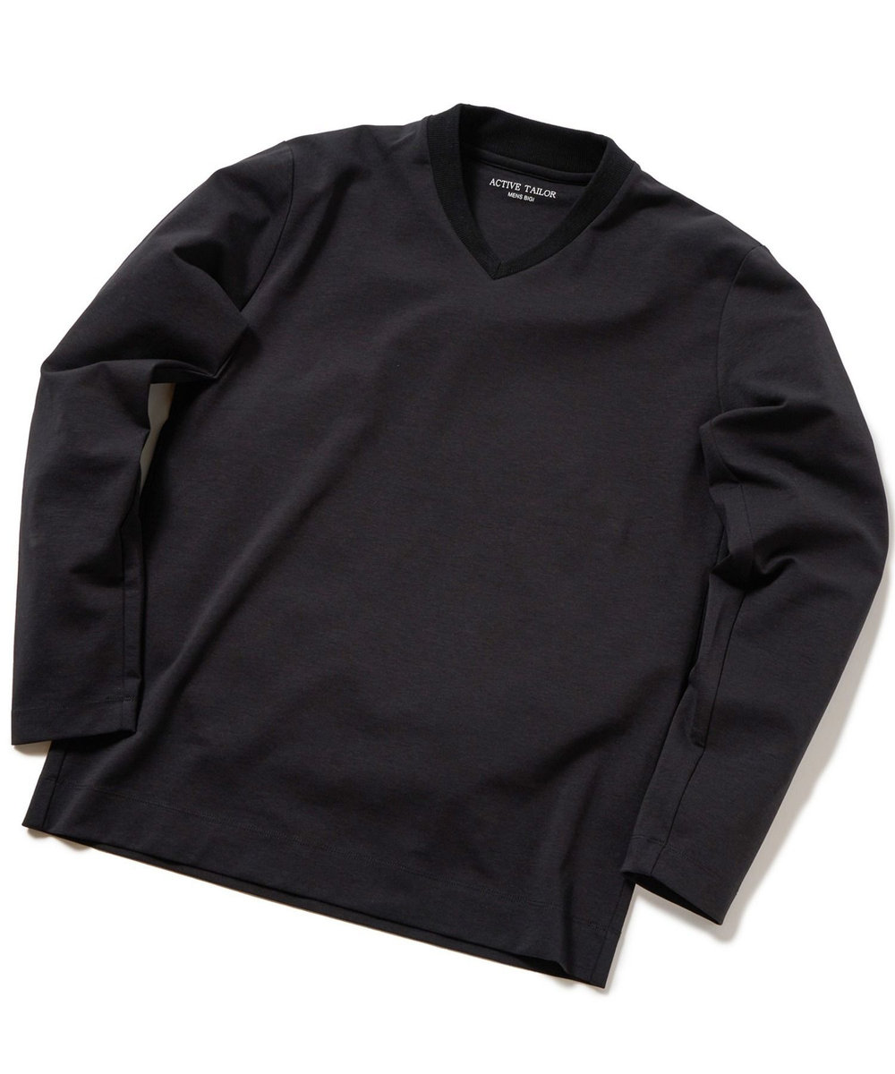 MEN'S BIGI 【ACTIVE TAILOR】シルケットスムースVネックロングTシャツ ブラック
