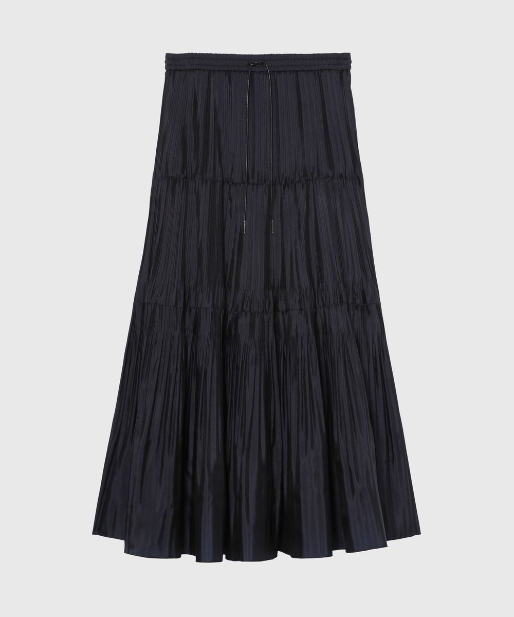 DÉPAREILLÉ SILK POLY TIERED PLEATS SKIRT / シルクポリティアードプリーツスカート ネイビー