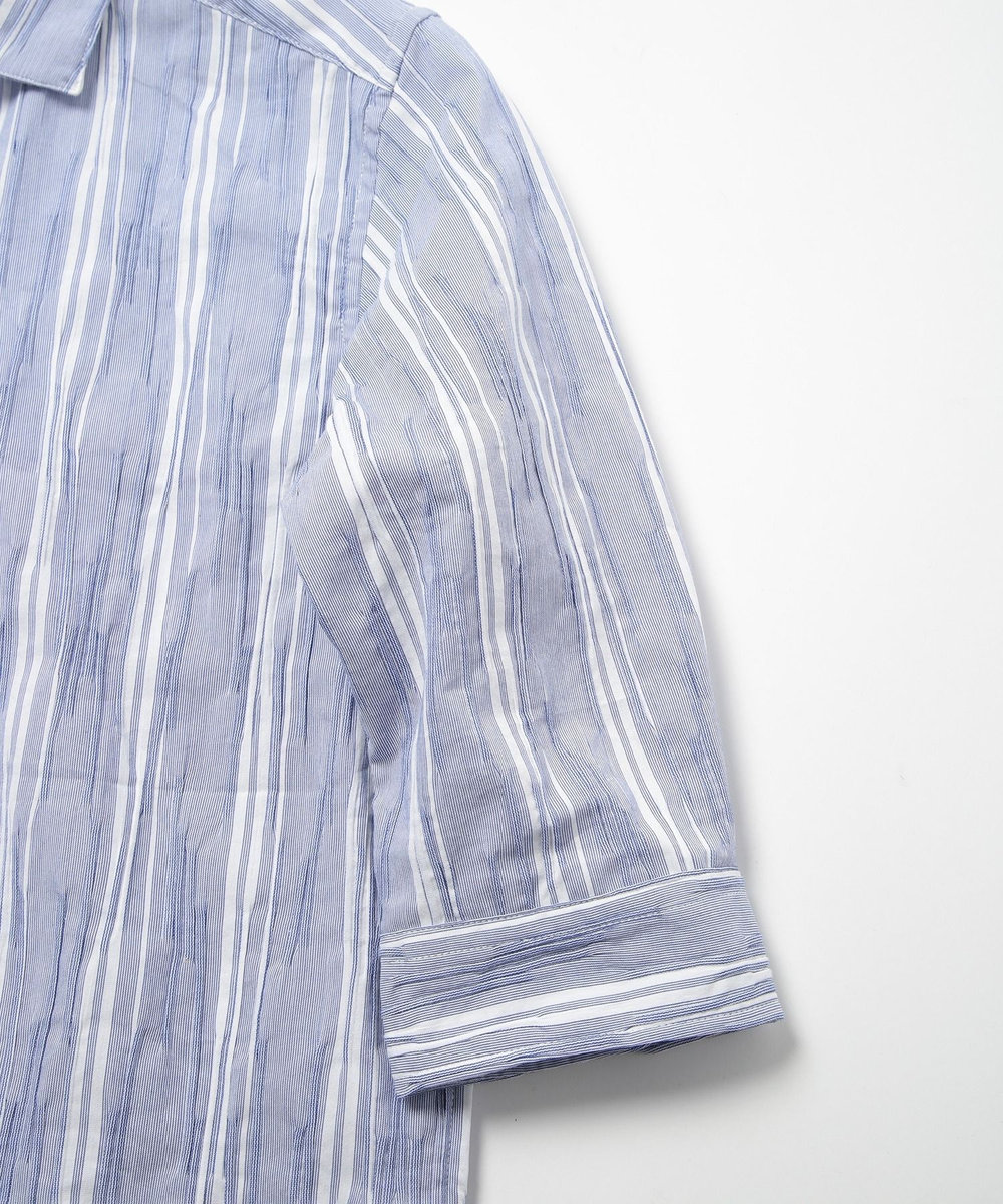 MEN'S BIGI 変形タックサッカーストライプ7分シャツ ブルー