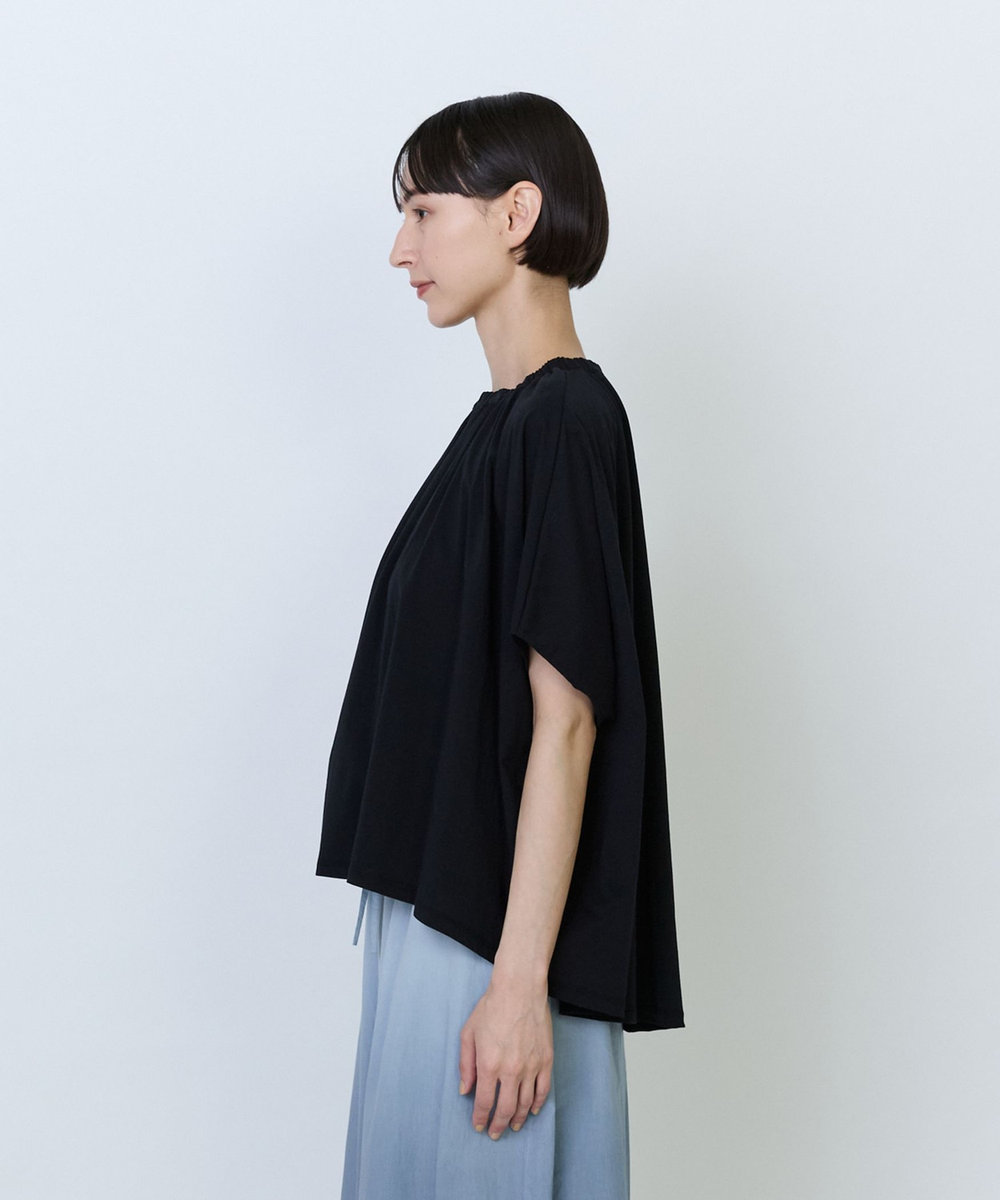 LOISIR コットン天竺ギャザーディテールプルオーバー ブラック