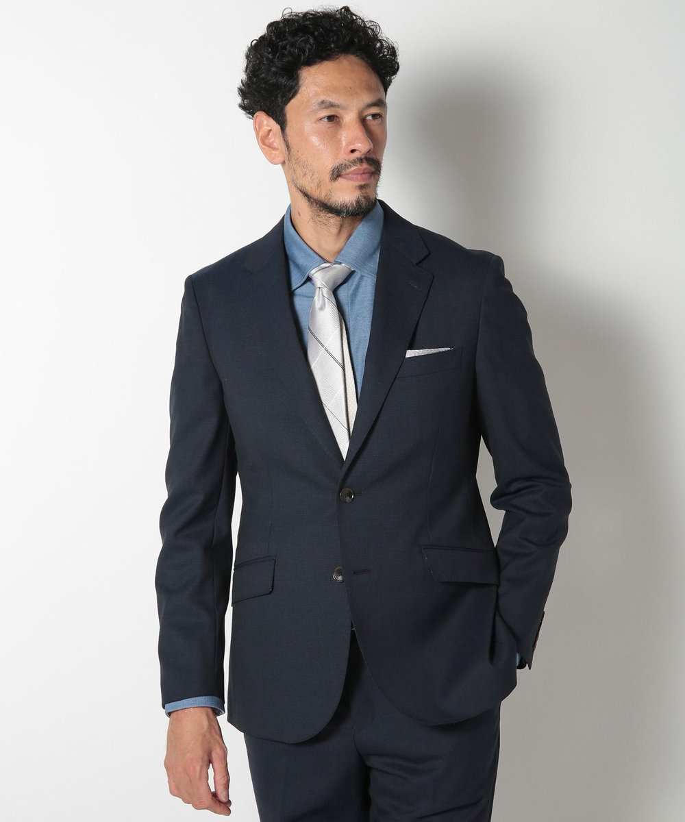 MEN'S BIGI ドビー柄スリムフィットスーツセットアップ ネイビー