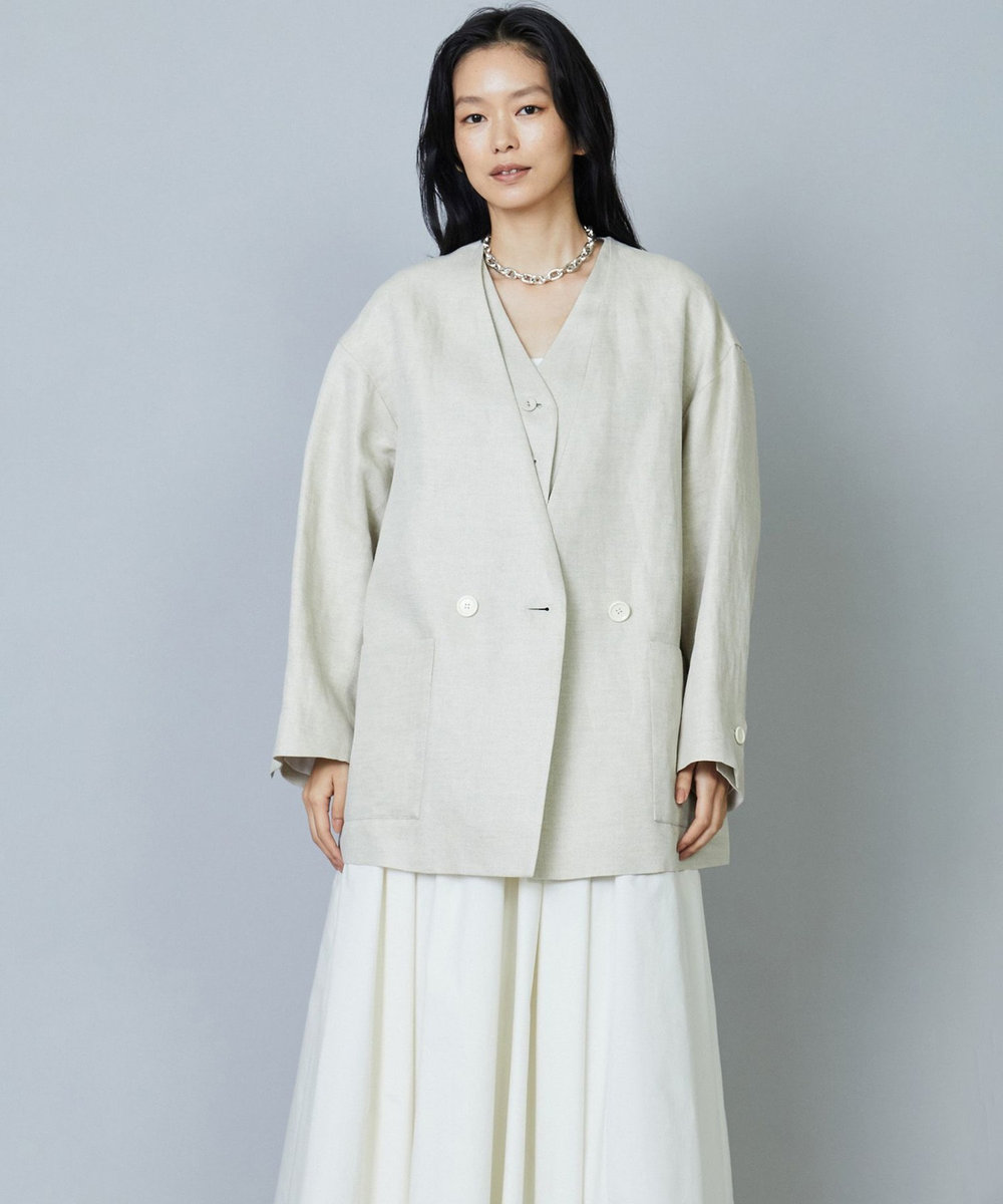 1er Arrondissement レーヨンリネンツイルオーバージャケット ベージュ