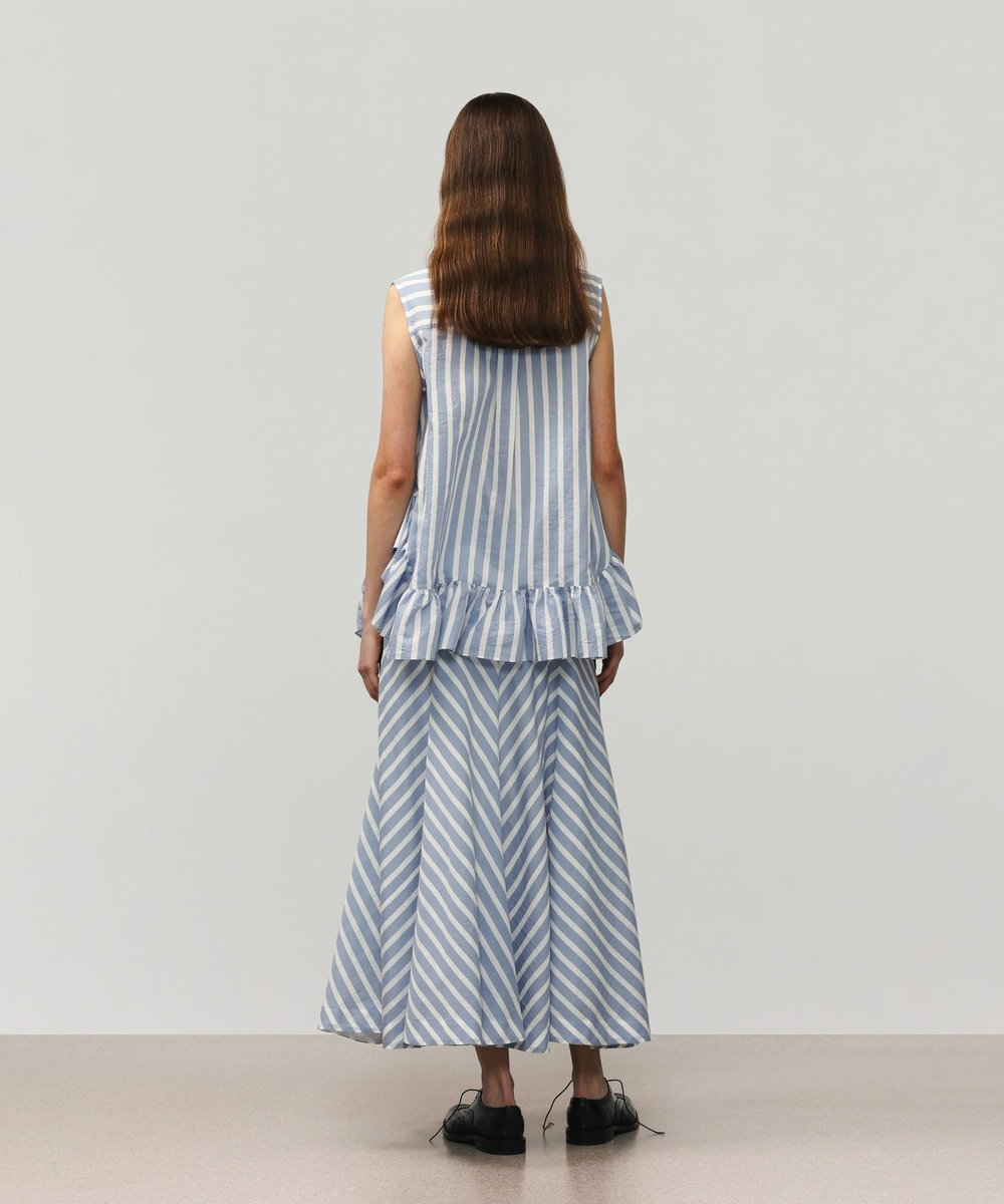 DÉPAREILLÉ COTTON SILK BORDER SLEEVELESS BLOUSE / コットンシルクボーダースリーブレスブラウス ブルー
