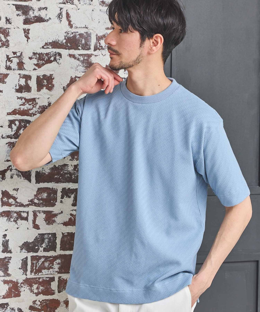 UNION STATION シェブロン柄リンクスジャガードTシャツ サックスブルー