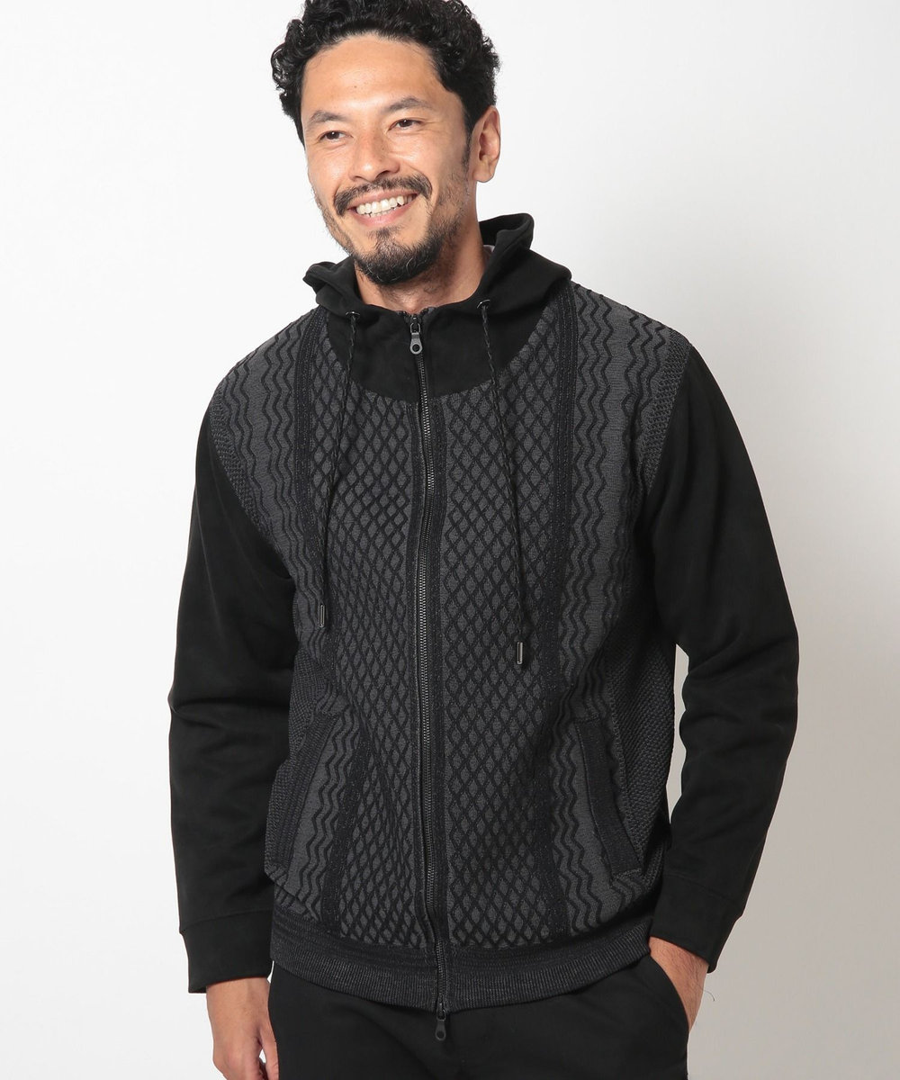 MEN'S BIGI ニットコンビパーカ ブラック