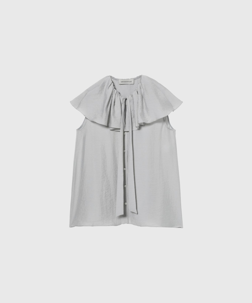 DÉPAREILLÉ SHEER SILK RUFFLE SLEEVELESS BLOUSE / シアーシルクラッフルスリーブレスブラウス ライトグレー