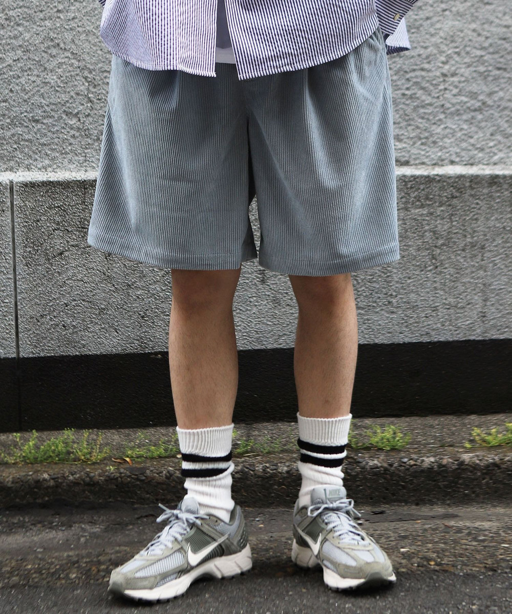 MEN'S BIGI サマーコーデュロイワイドハーフパンツ サックスブルー