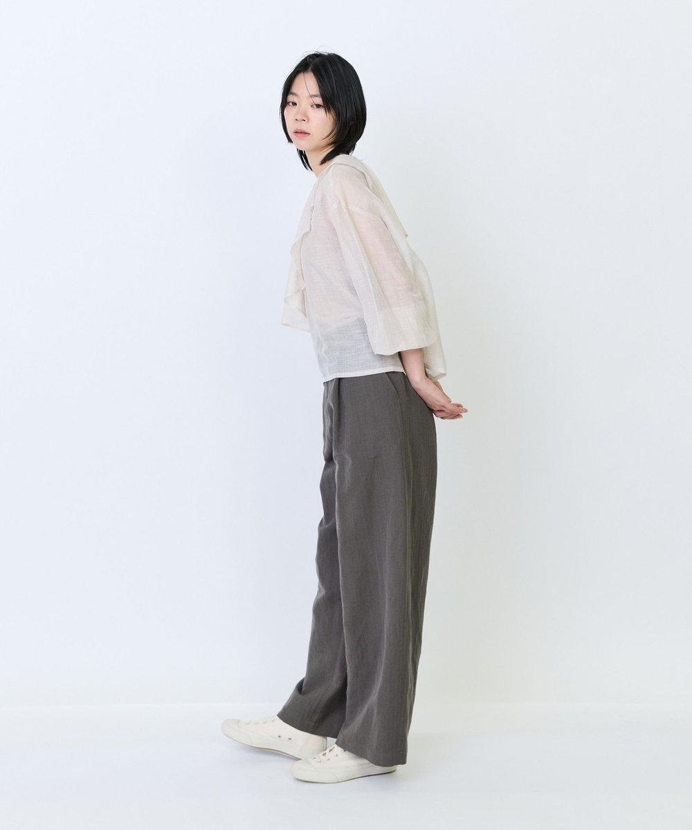 LOISIR エステルリネンカールマイヤーフリルディテールブラウス ベージュ