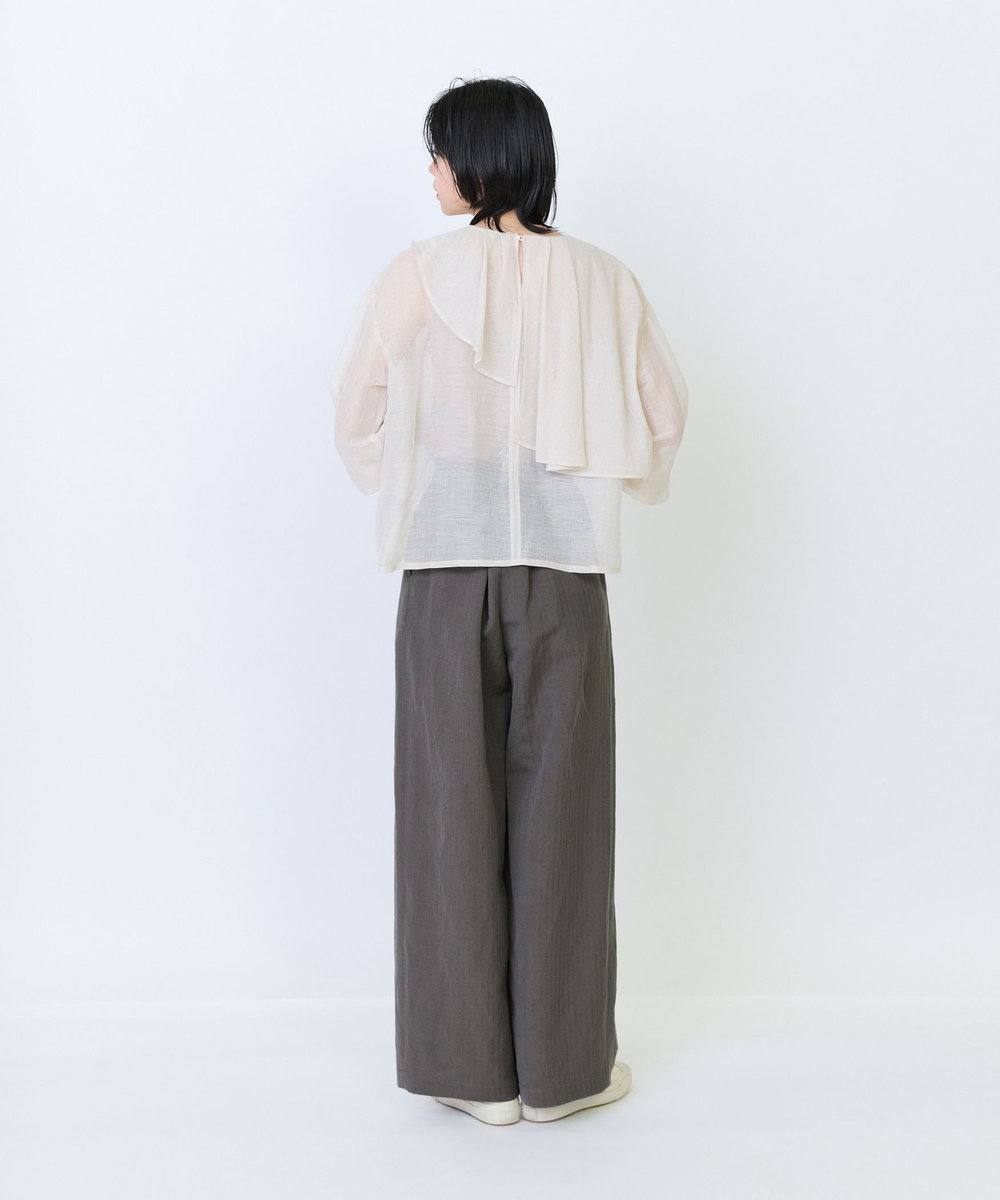 LOISIR エステルリネンカールマイヤーフリルディテールブラウス ベージュ