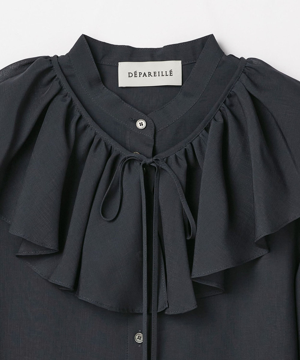 DÉPAREILLÉ ORGANDY RUFFLE BLOUSE / オーガンジーラッフルブラウス ネイビー