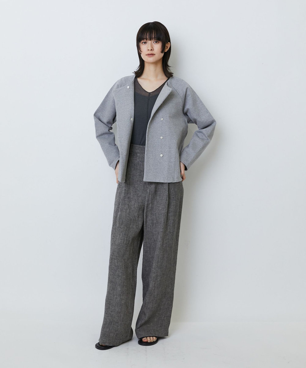 LOISIR コットン裏毛クルーネックジャケット トップグレー