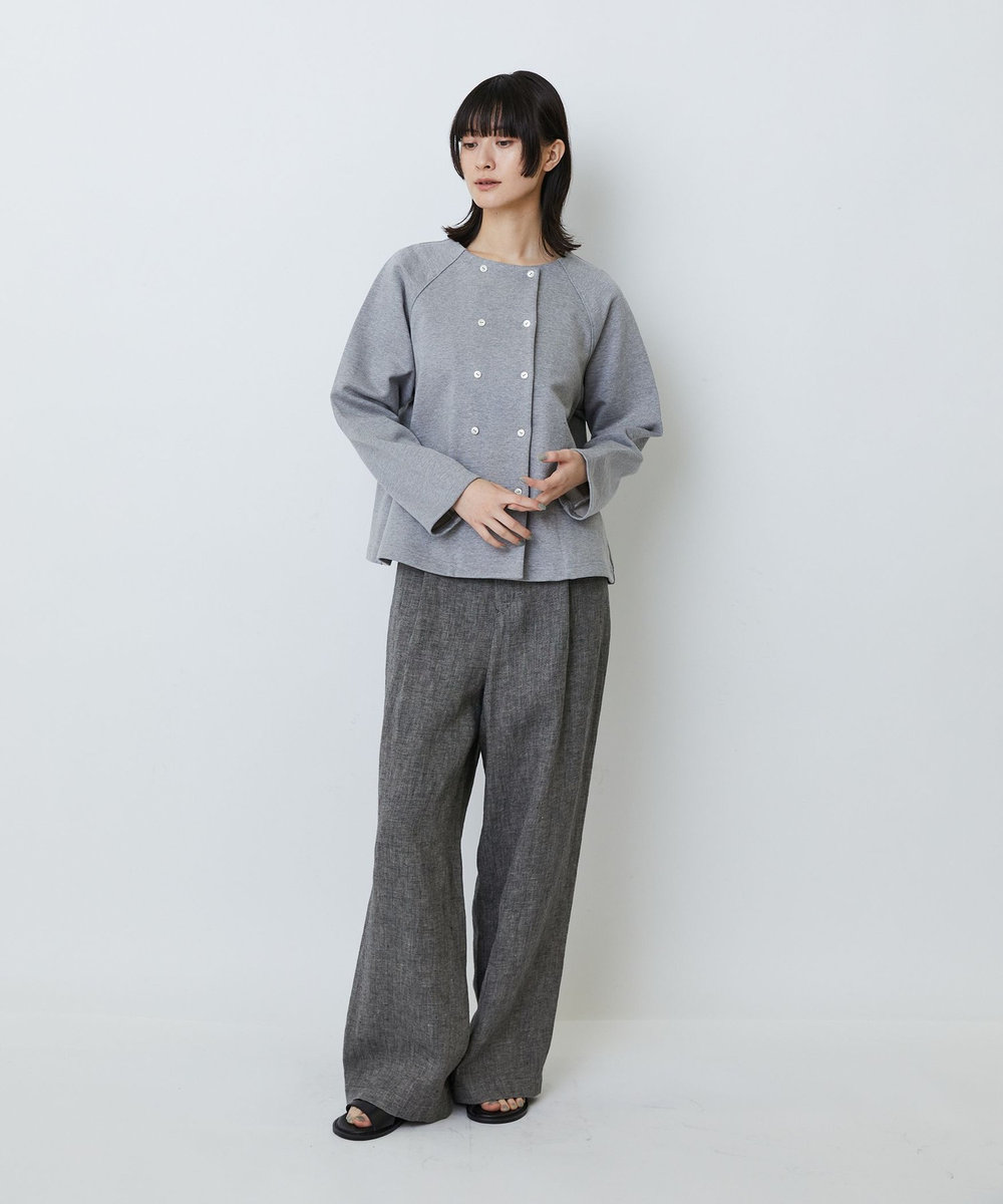LOISIR コットン裏毛クルーネックジャケット トップグレー
