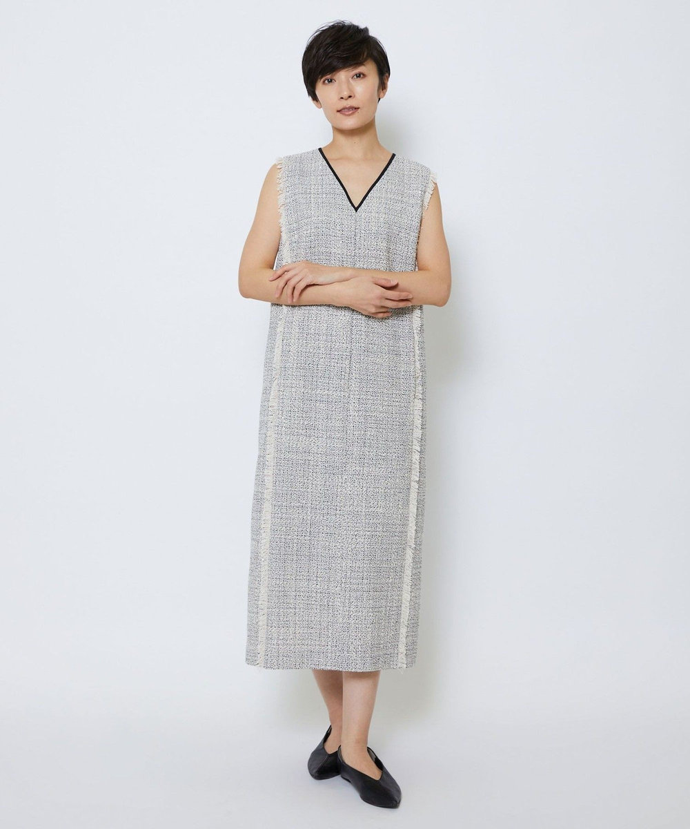 MOGA Collection MOGA Collection スパンコールツイードノースリーブワンピース ホワイト×ブラック