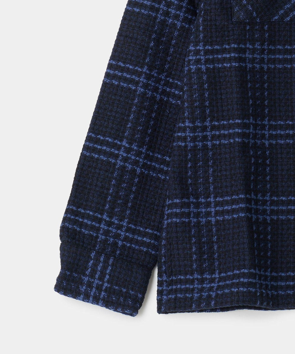 MEN'S BIGI wax london Whiting Navy And Blue Skate Check Overshirt ネイビー