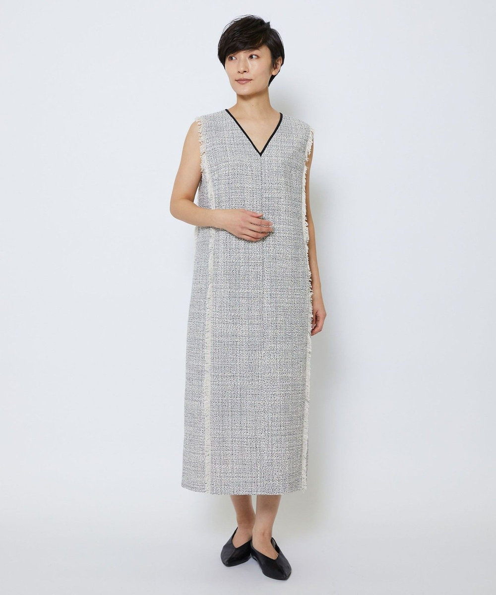 MOGA Collection MOGA Collection スパンコールツイードノースリーブワンピース ホワイト×ブラック