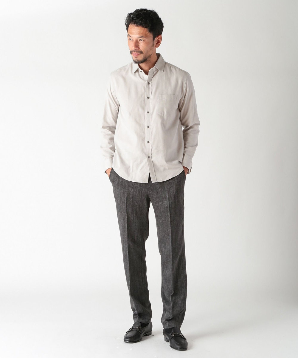MEN'S BIGI コットンカシミアヘリンボーンシャツ ライトグレー