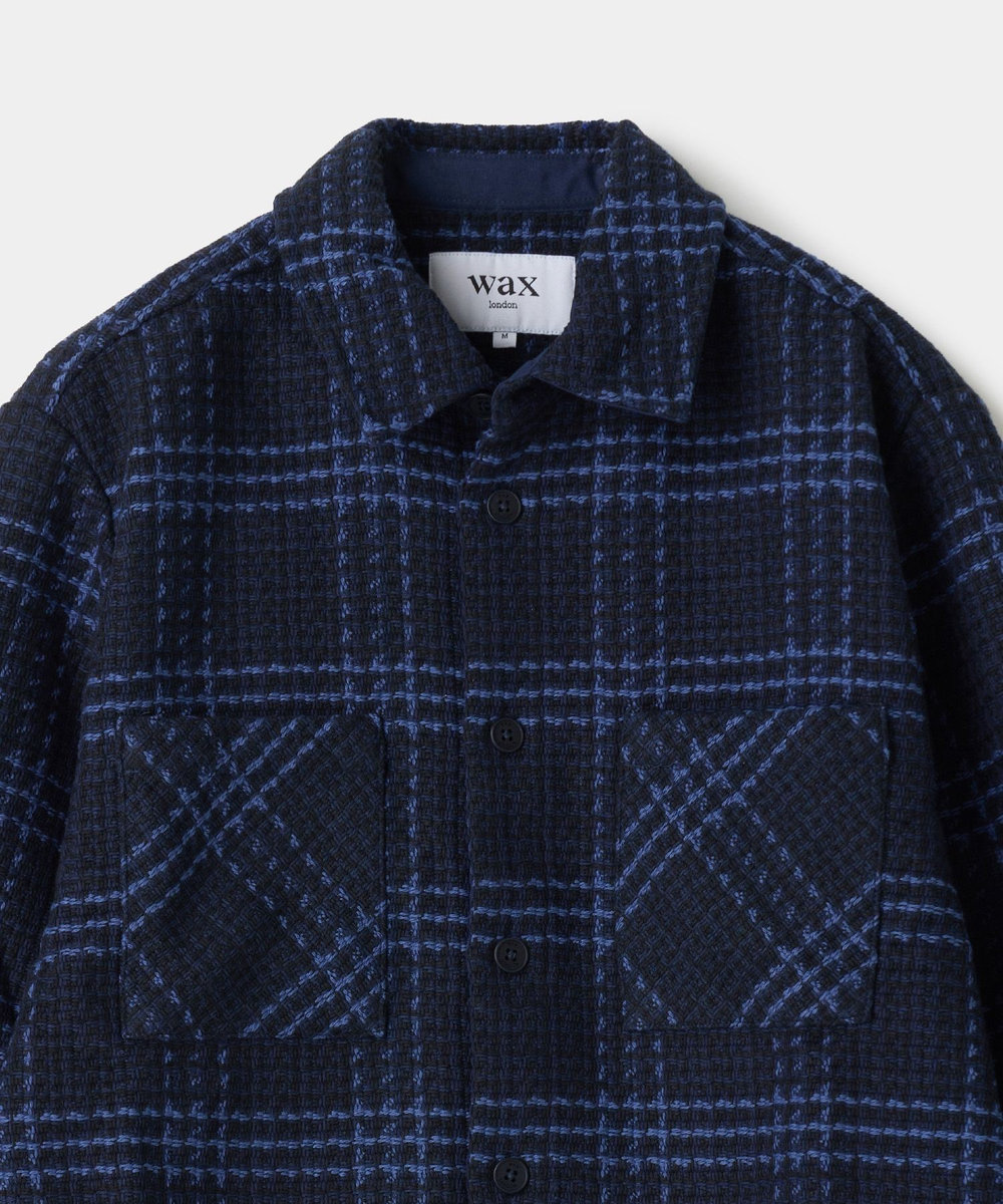 MEN'S BIGI wax london Whiting Navy And Blue Skate Check Overshirt ネイビー