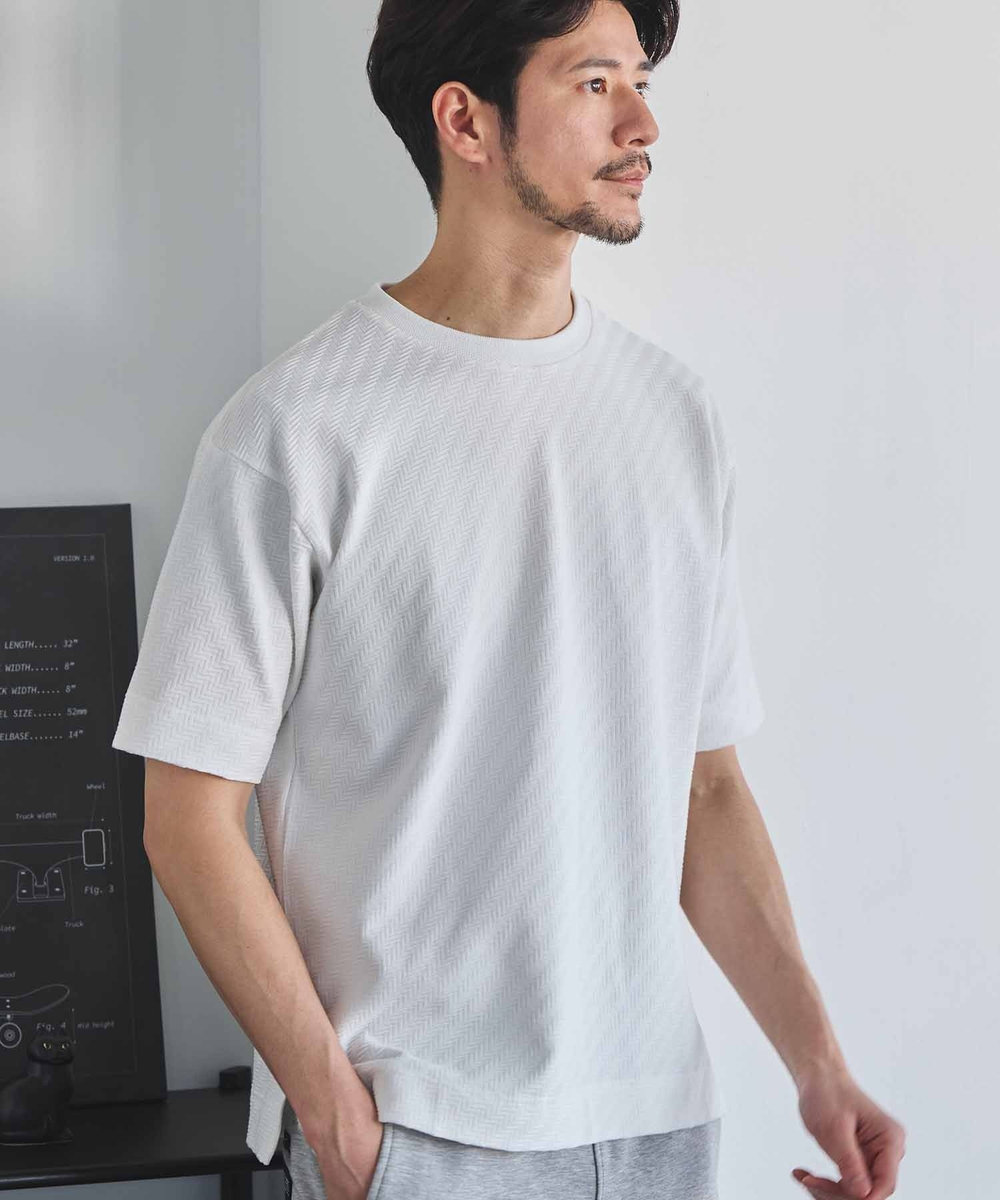 UNION STATION シェブロン柄リンクスジャガードTシャツ ホワイト