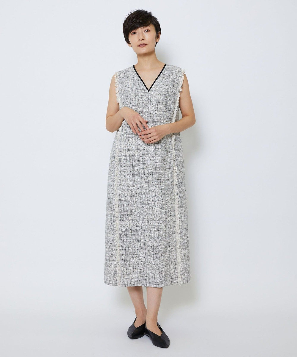 MOGA Collection MOGA Collection スパンコールツイードノースリーブワンピース ホワイト×ブラック
