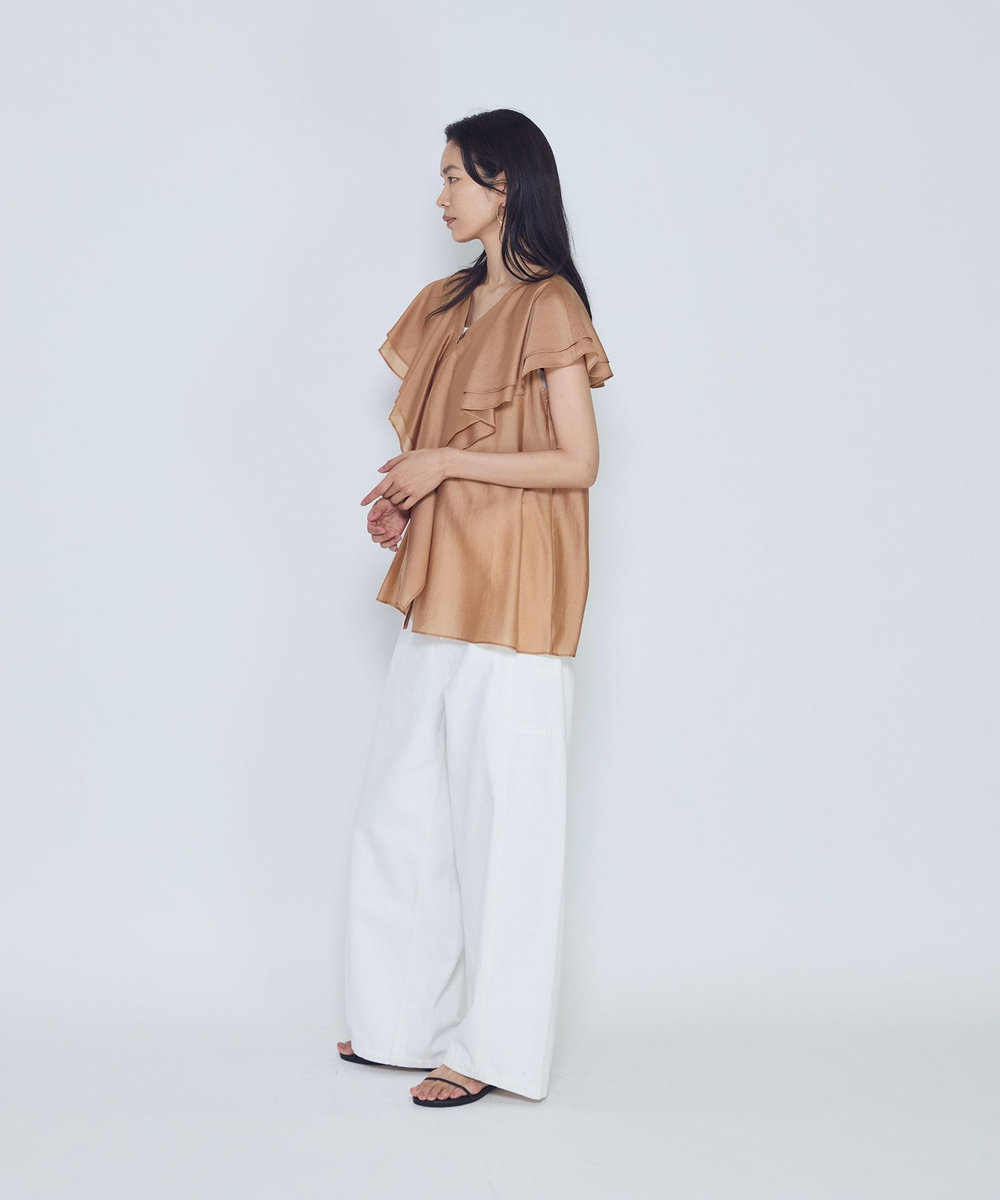 1er Arrondissement シアーダブルラッフル ノースリーブブラウス オレンジ
