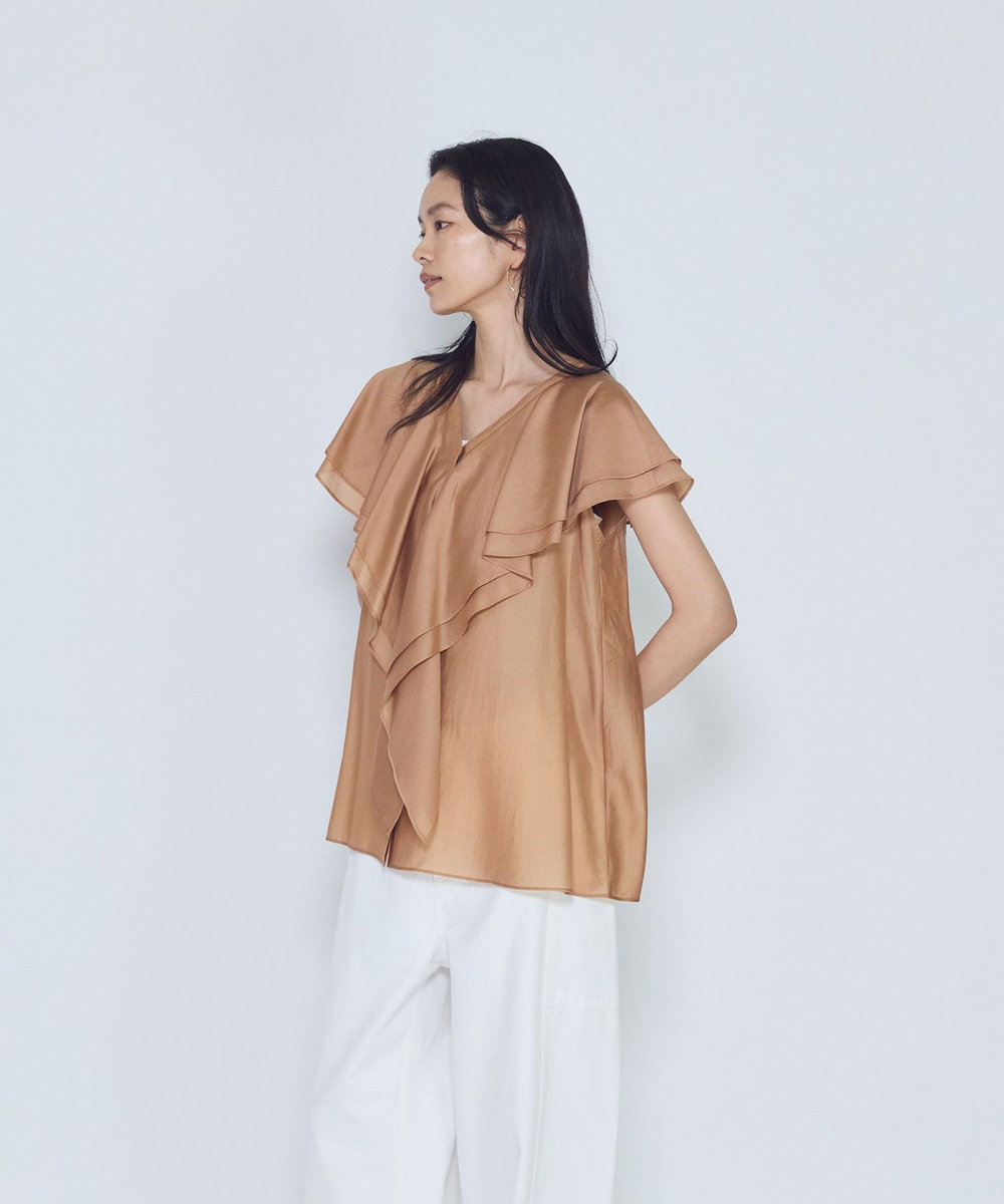 1er Arrondissement シアーダブルラッフル ノースリーブブラウス オレンジ