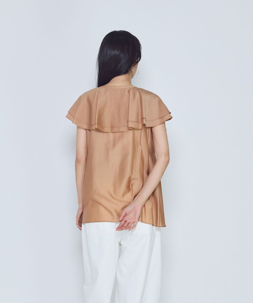 1er Arrondissement シアーダブルラッフル ノースリーブブラウス オレンジ