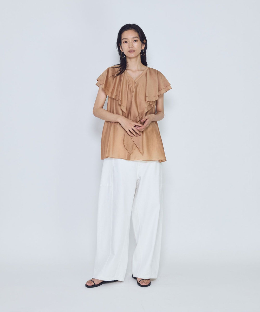 1er Arrondissement シアーダブルラッフル ノースリーブブラウス オレンジ