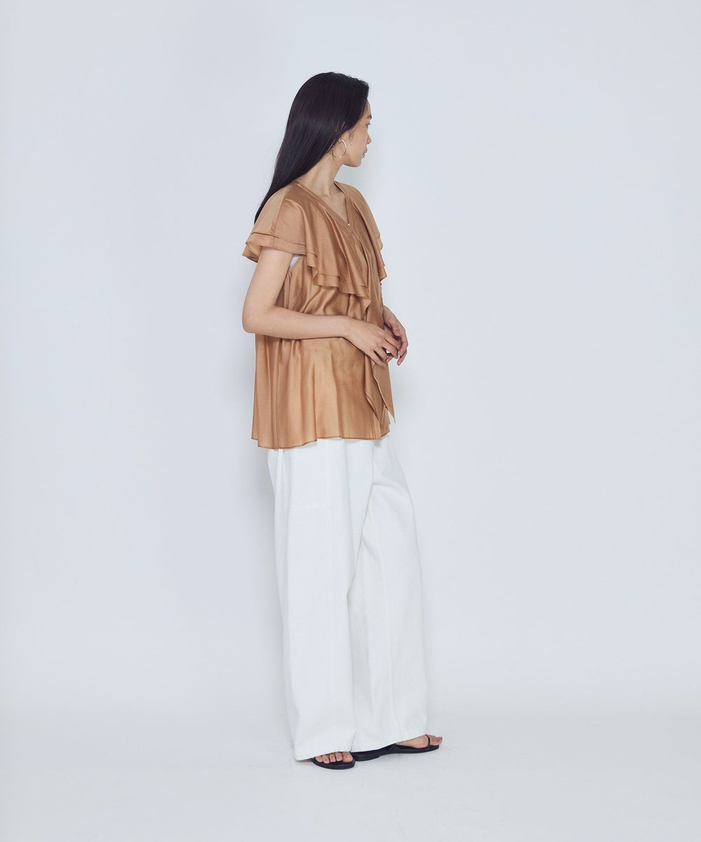 1er Arrondissement シアーダブルラッフル ノースリーブブラウス オレンジ