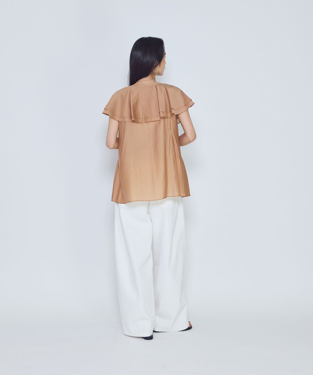 1er Arrondissement シアーダブルラッフル ノースリーブブラウス オレンジ