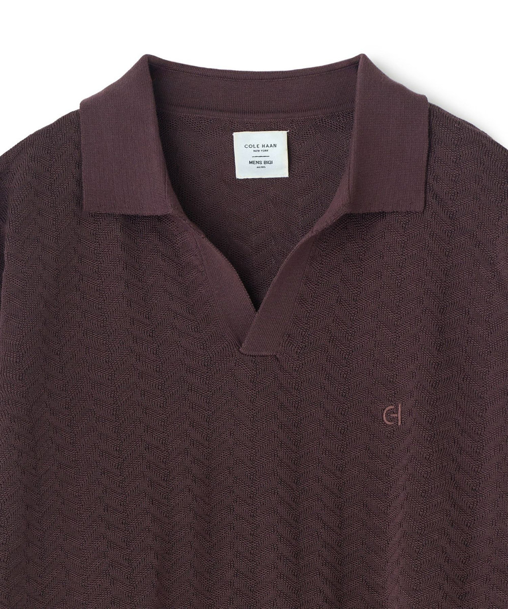 MEN'S BIGI 《別注》COLE HAAN 14G変形ヘリンボンジャカードニットスキッパーポロ ブラウン