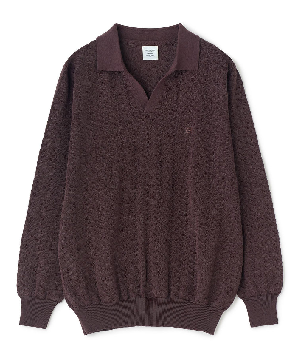 MEN'S BIGI 《別注》COLE HAAN 14G変形ヘリンボンジャカードニットスキッパーポロ ブラウン