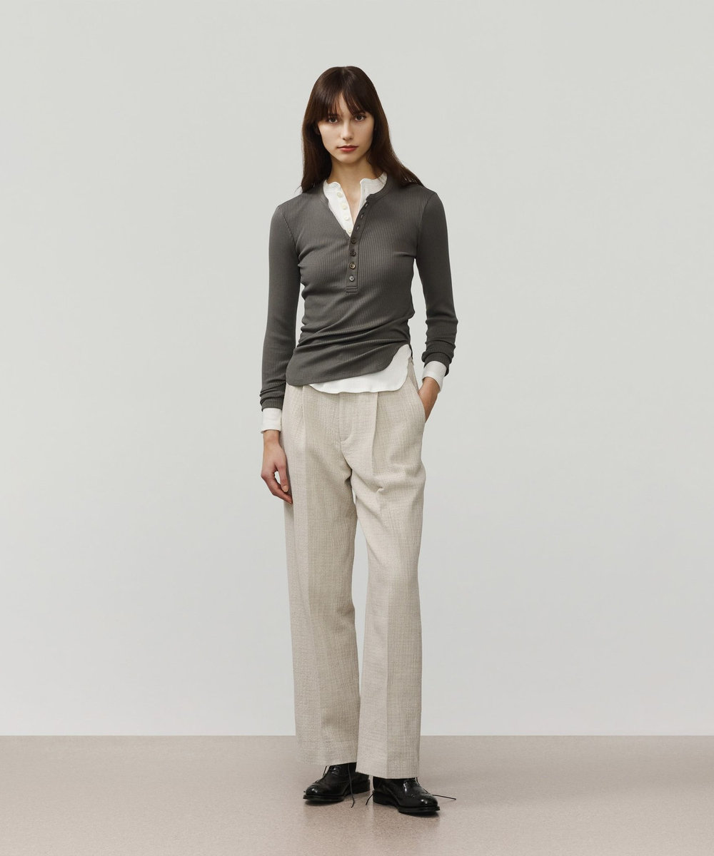 DÉPAREILLÉ ORGANIC COTTON RIB HENRY NECK / オーガニックコットンリブヘンリーネック チャコールグレー