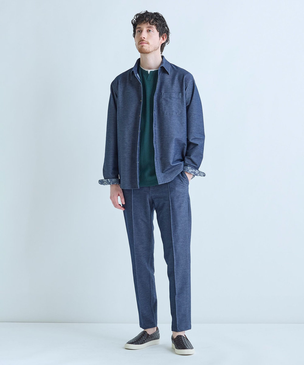 MEN'S BIGI デニムジャージ テーパードパンツ＜ストレッチ＞ ネイビー