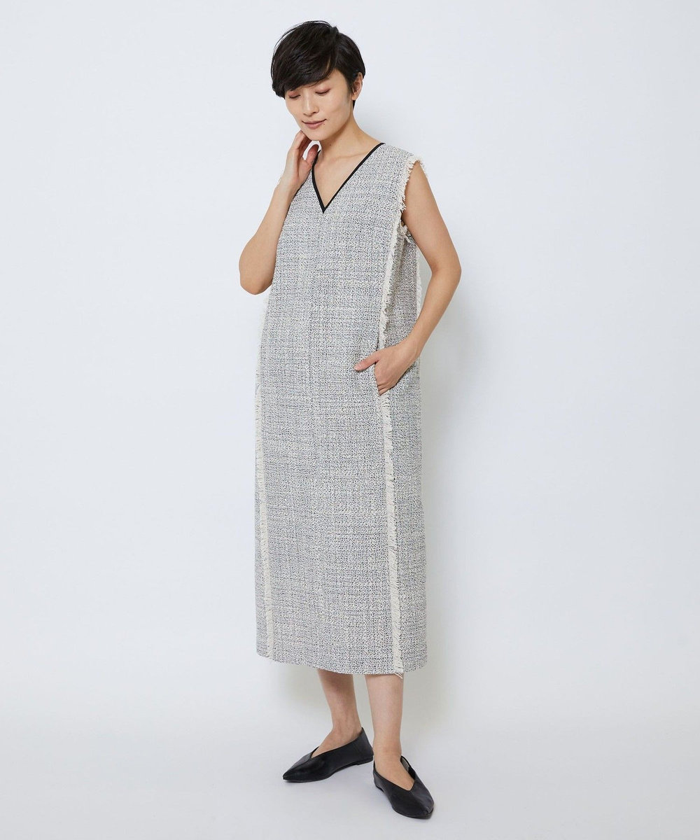 MOGA Collection MOGA Collection スパンコールツイードノースリーブワンピース ホワイト×ブラック