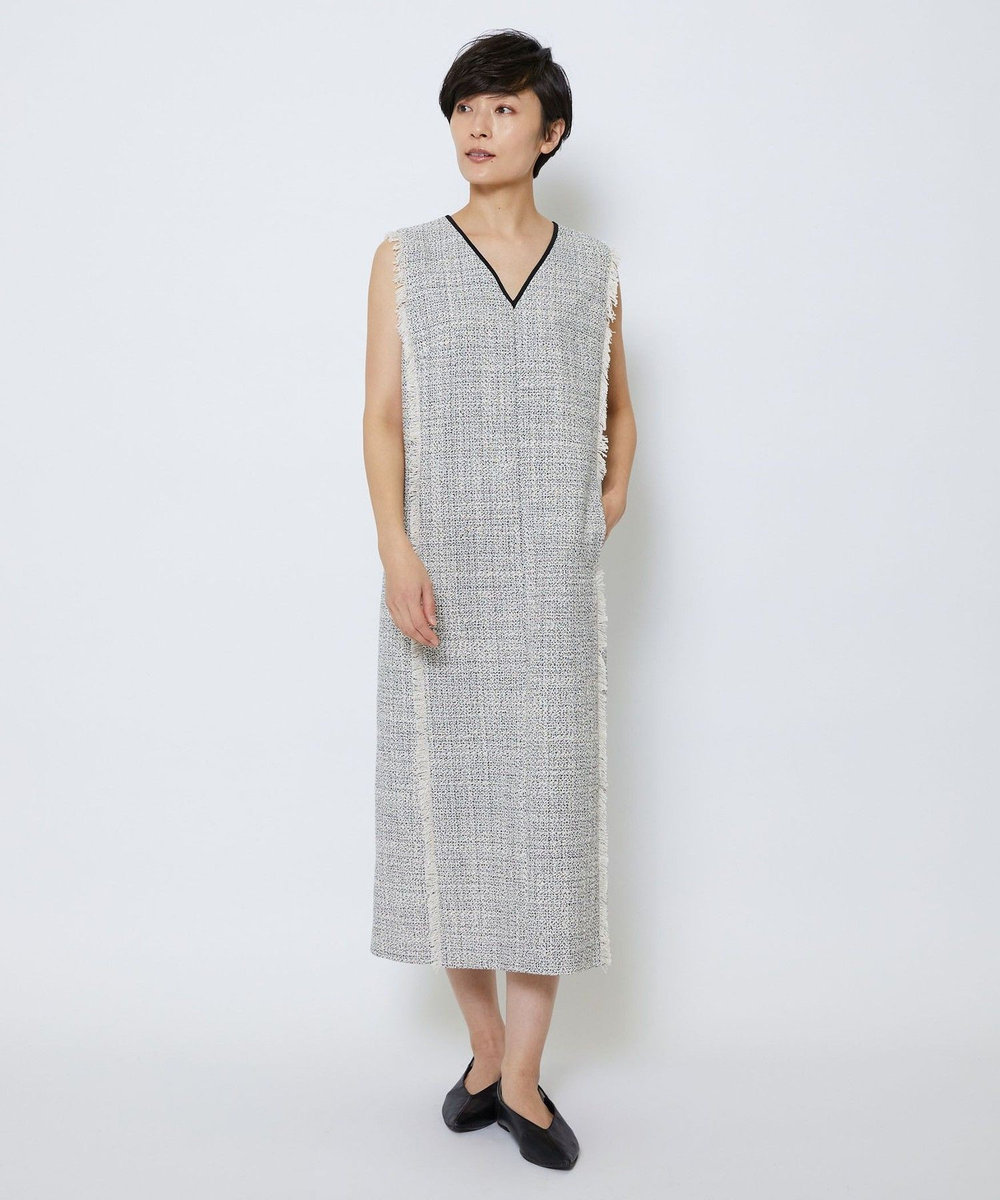 MOGA Collection MOGA Collection スパンコールツイードノースリーブワンピース ホワイト×ブラック