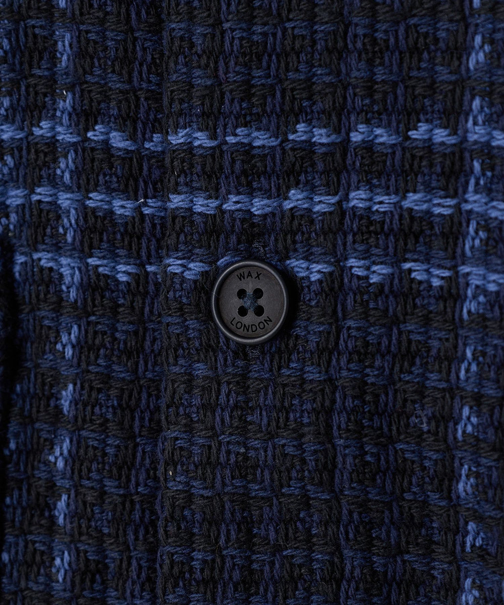 MEN'S BIGI wax london Whiting Navy And Blue Skate Check Overshirt ネイビー