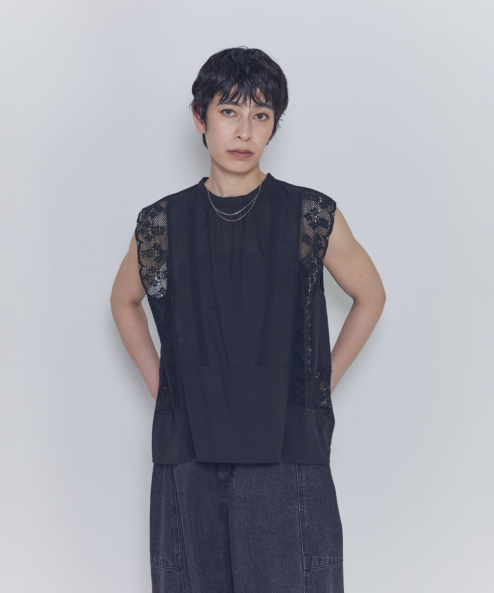 1er Arrondissement 【WEB限定】＜normment（ノーメント）＞ “MANNY LACE"ノースリーブブラウス ブラック