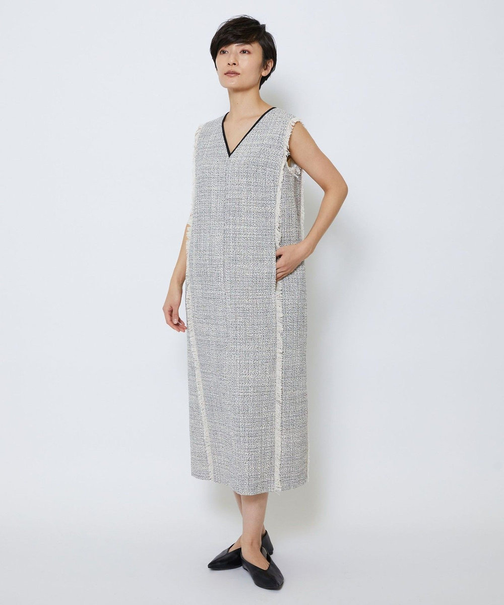 MOGA Collection MOGA Collection スパンコールツイードノースリーブワンピース ホワイト×ブラック