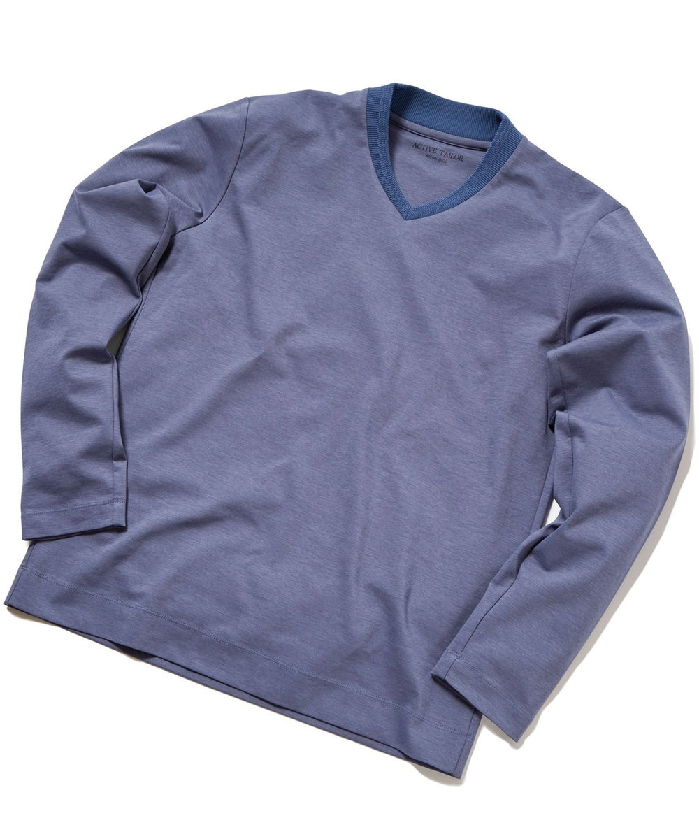 MEN'S BIGI 【ACTIVE TAILOR】シルケットスムースVネックロングTシャツ ブルー系その他