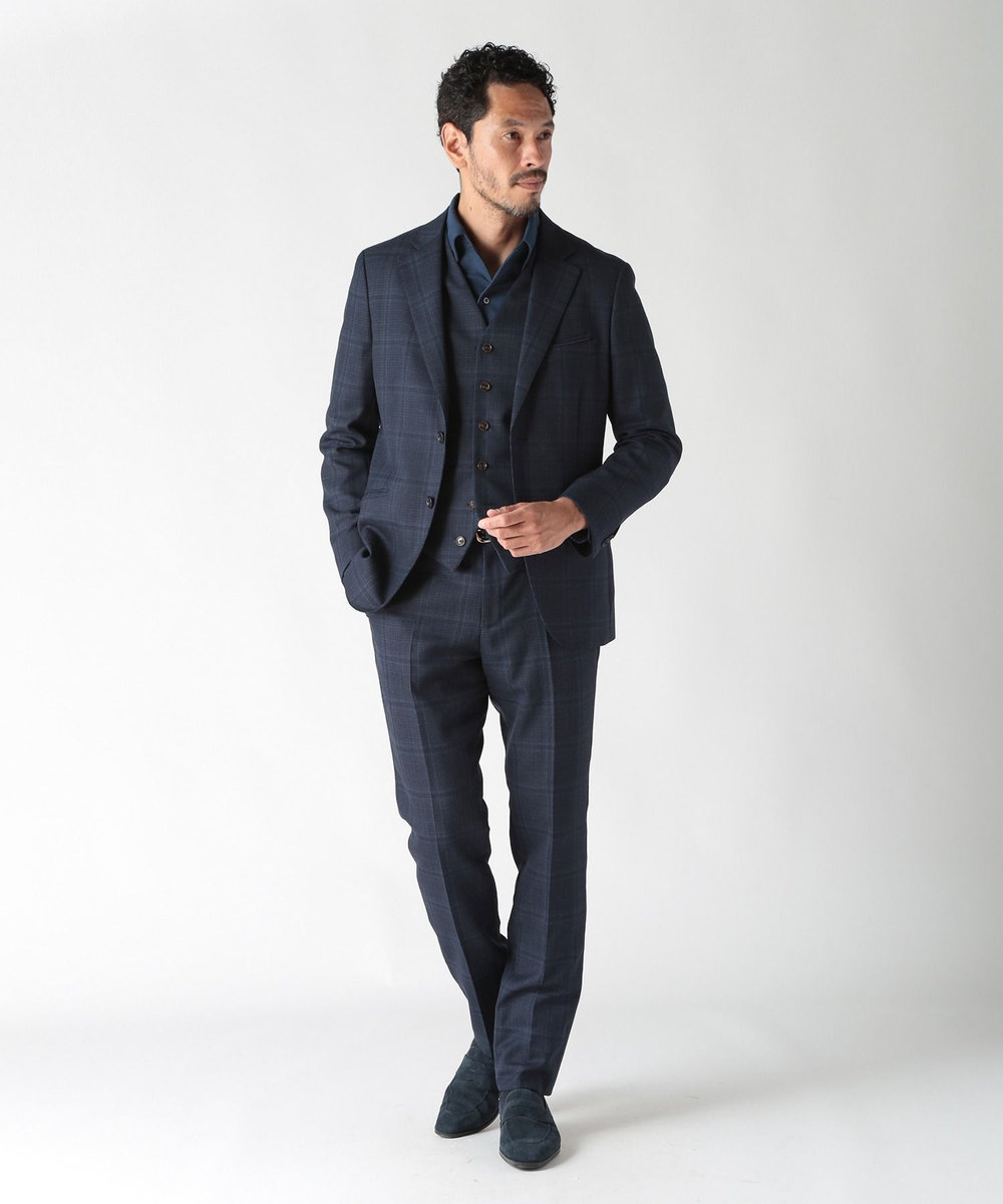 MEN'S BIGI 【ACTIVE TAILOR】ホップサックチェックパンツ ネイビー