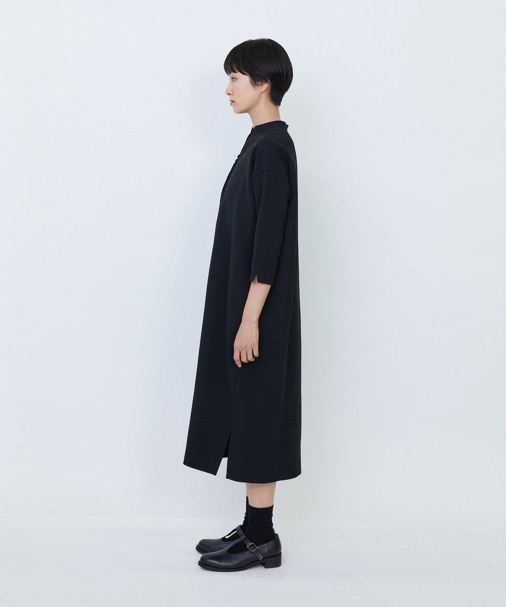 LOISIR エコダブルクロススタンドカラーワンピース ブラック