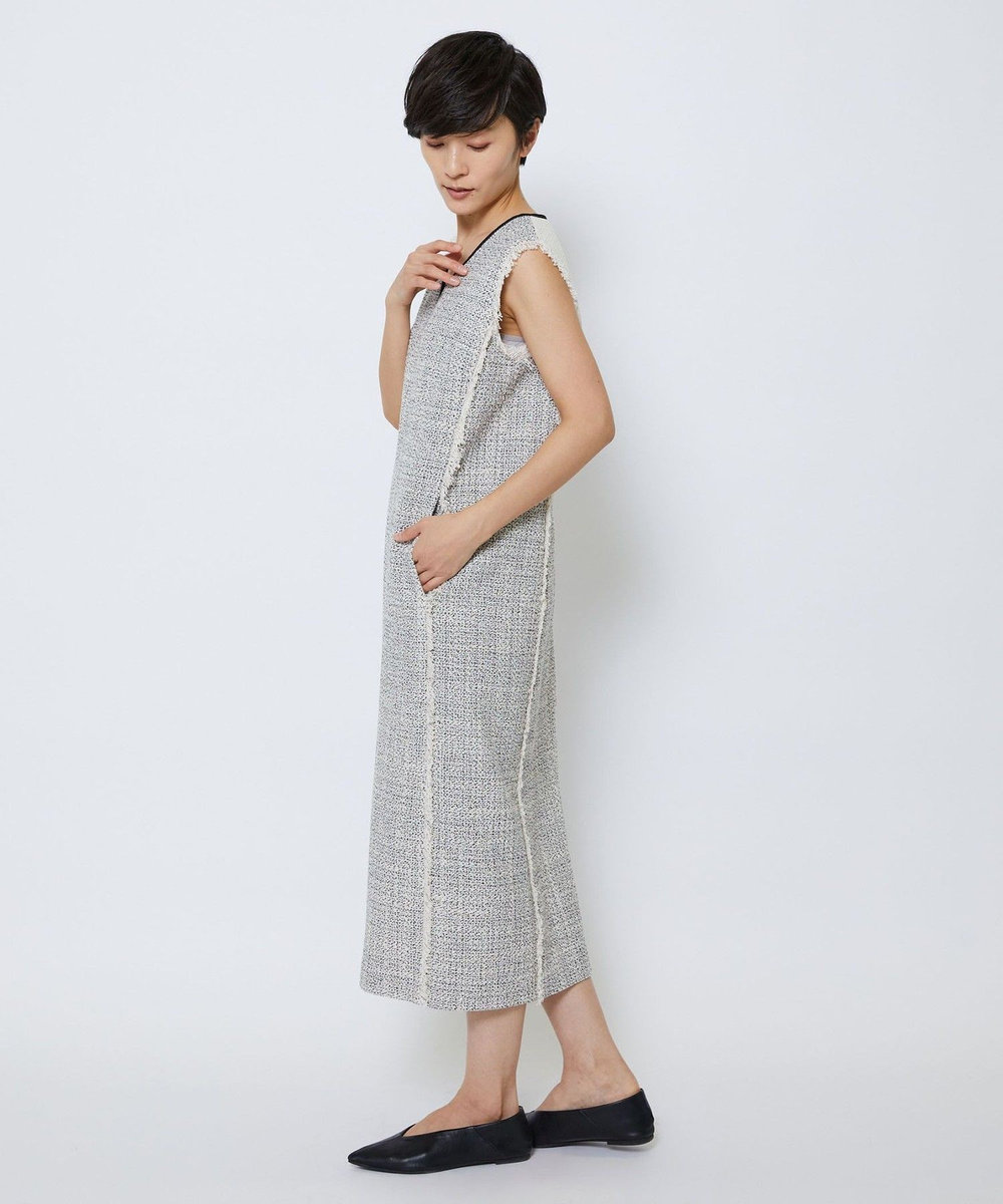 MOGA Collection MOGA Collection スパンコールツイードノースリーブワンピース ホワイト×ブラック