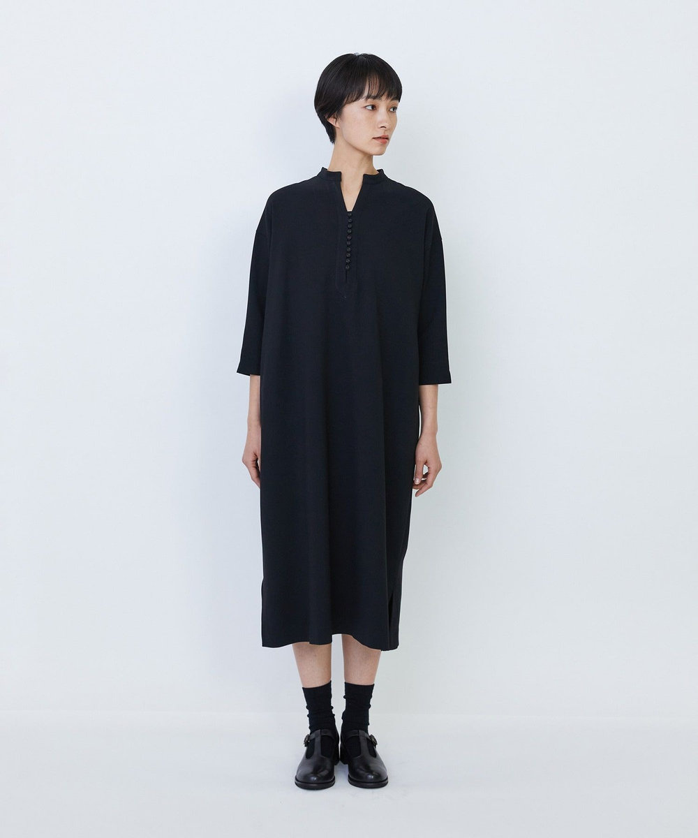 LOISIR エコダブルクロススタンドカラーワンピース ブラック